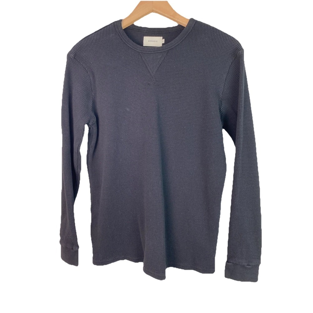 Monadic Women's S Black Waffle Thermal Top Knit & Sewn in Los Angeles